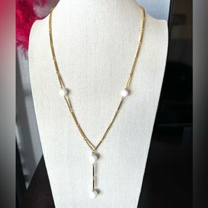Vintage Gold and Pearl Y Necklace